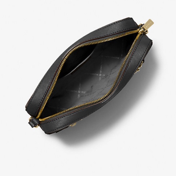 Michael Kors Jet Set Large Saffiano Leather Crossbody | Black/Gold | New - Picture 2 of 8